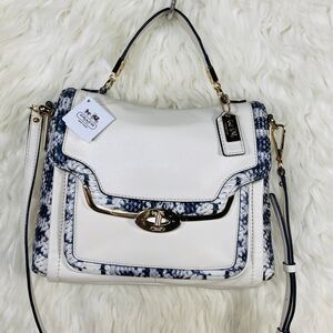 Coach Madison Two Tone Python Embossed Small Sadie Flap Satchel